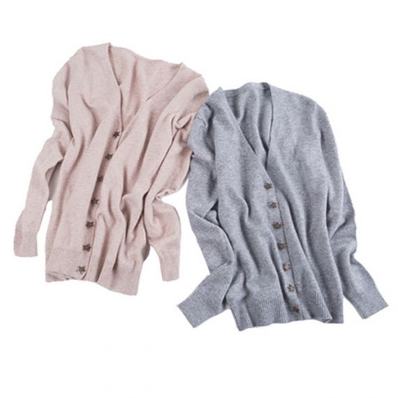 Suéteres de cashmere puro decote em V Cardigan tricotado liso macio e justo formato do corpo - 11272352