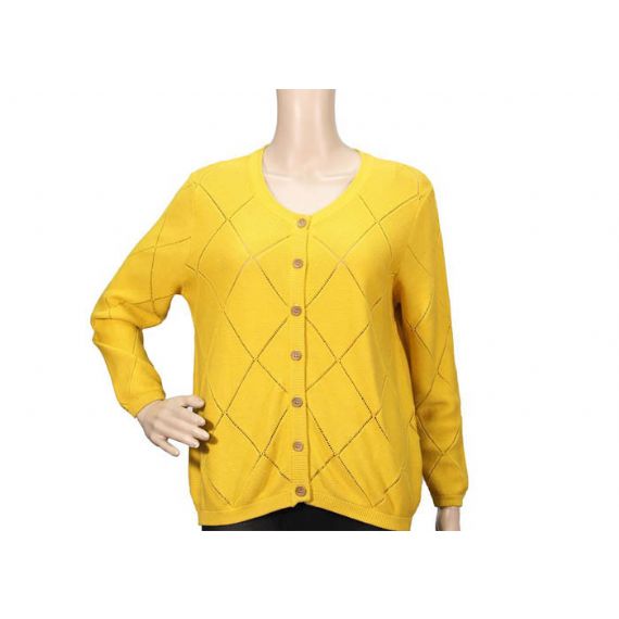 Suéter feminino de malha de algodão e acrílico com botões primavera, cardigã de malha macia - 12093419