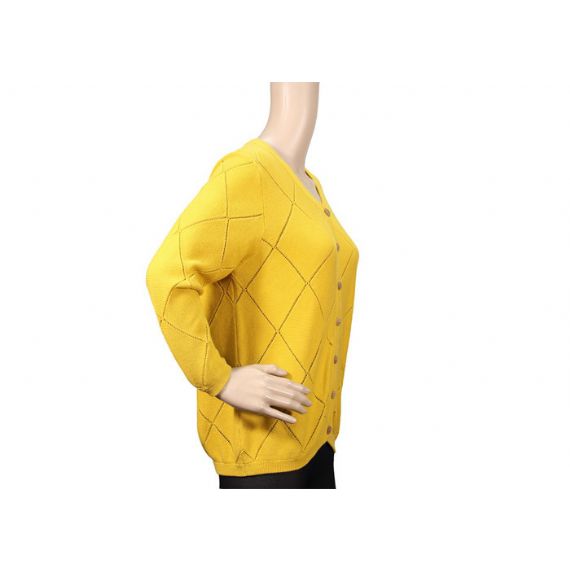 Suéter feminino de malha de algodão e acrílico com botões primavera, cardigã de malha macia - 12093419