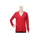 Cardigan Vermelho Manga Longa Aberta com Cabo Frontal Malha Botão Acima V Neck Cardigan de Algodão - 12105296