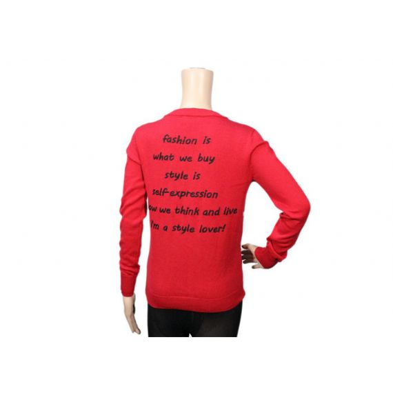 Cardigan Vermelho Manga Longa Aberta com Cabo Frontal Malha Botão Acima V Neck Cardigan de Algodão - 12105296