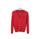Cardigan Vermelho Manga Longa Aberta com Cabo Frontal Malha Botão Acima V Neck Cardigan de Algodão - 12105296