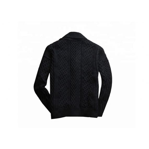 Suéter masculino de malha de botão acrílico preto, suéter cardigan de inverno com lenço de malha - 11202608