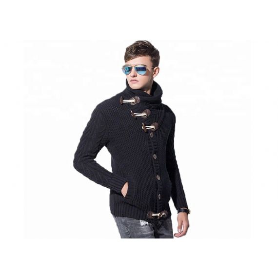 Suéter masculino longo com gola de lapela larga, suéter masculino abotoado em calibre 5GG - 11202883