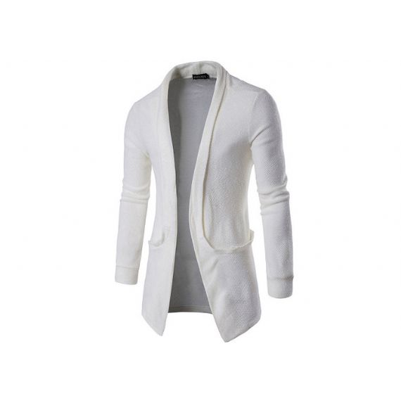 Suéteres Masculinos Longos de Algodão e Acrílico 12GG Cabo Malha Aconchegante Cardigan Outono - 11202923