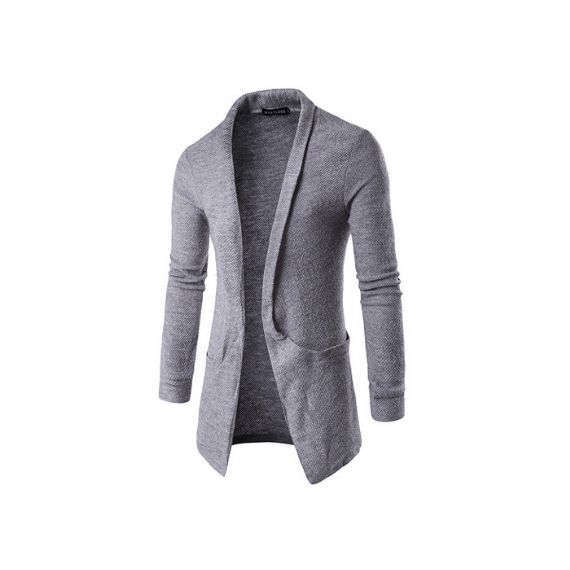 Suéteres Masculinos Longos de Algodão e Acrílico 12GG Cabo Malha Aconchegante Cardigan Outono - 11202923