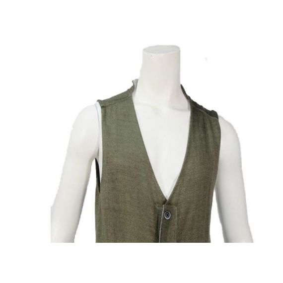 Suéter Cardigan Verde Escuro Decote V com Botão Simples Tricot Masculino Sem Manga - 11988382