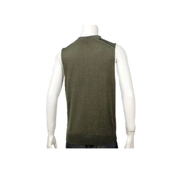 Suéter Cardigan Verde Escuro Decote V com Botão Simples Tricot Masculino Sem Manga - 11988382