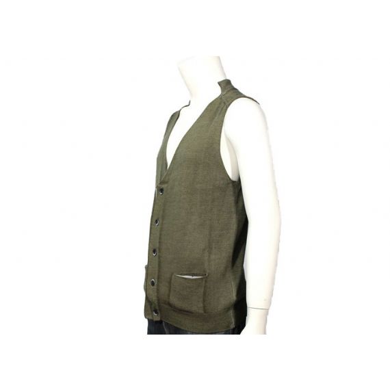 Suéter Cardigan Verde Escuro Decote V com Botão Simples Tricot Masculino Sem Manga - 11988382