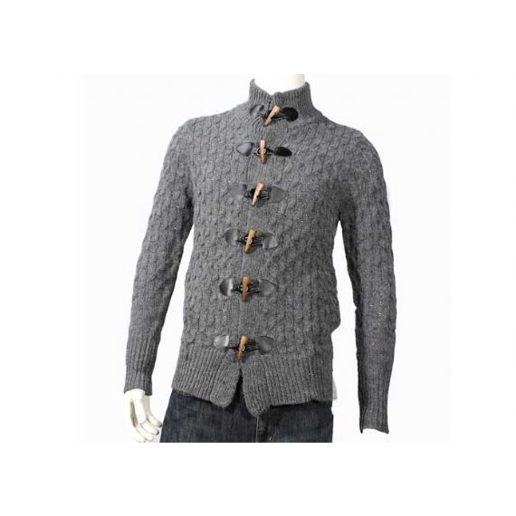 Suéter cardigan masculino gola xale de algodão cinza com botão de malha grossa - 11989678