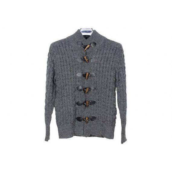 Suéter cardigan masculino gola xale de algodão cinza com botão de malha grossa - 11989678