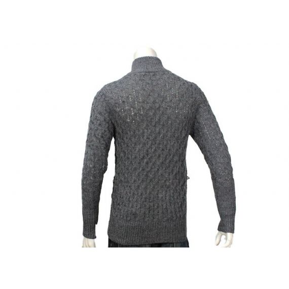 Suéter cardigan masculino gola xale de algodão cinza com botão de malha grossa - 11989678