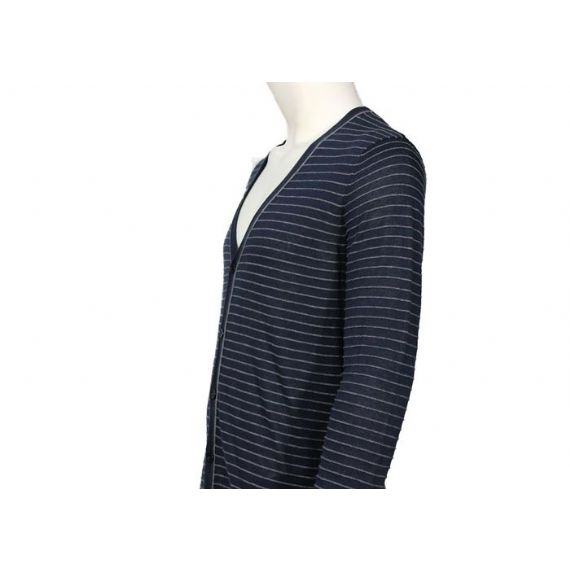 Suéter masculino de malha manga longa casual masculino listrado branco e azul marinho - 11997348