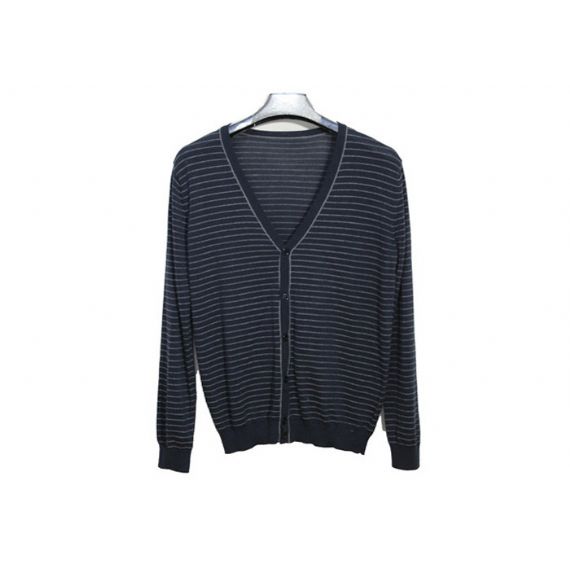 Suéter masculino de malha manga longa casual masculino listrado branco e azul marinho - 11997348