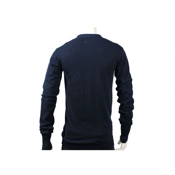 Suéter de malha masculina com decote em v botão cardigan azul marinho acrílico masculino com cabo de malha suéter - 11997493
