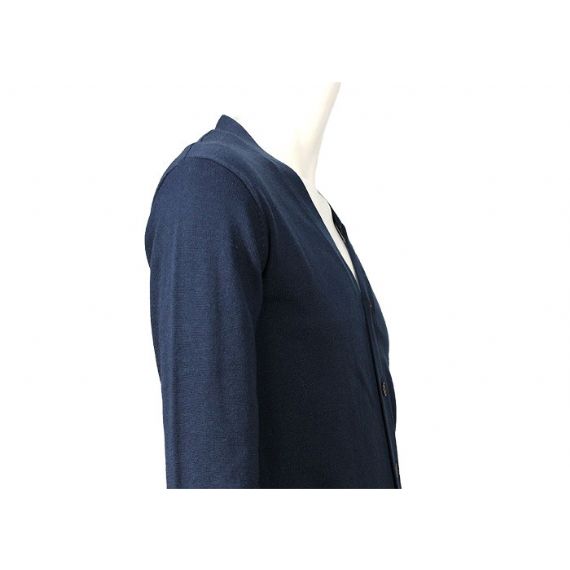 Suéter de malha masculina com decote em v botão cardigan azul marinho acrílico masculino com cabo de malha suéter - 11997493
