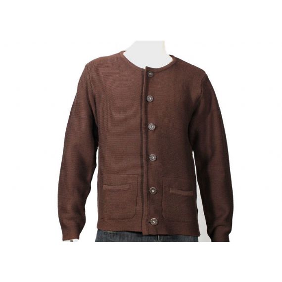 7GG cor marrom padrão liso botão cabo suéter de malha cardigan para inverno - 11998924