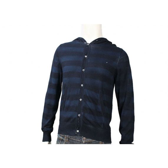 Suéter masculino com capuz personalizado de algodão e acrílico com zíper completo com capuz padrão listrado - 11999278