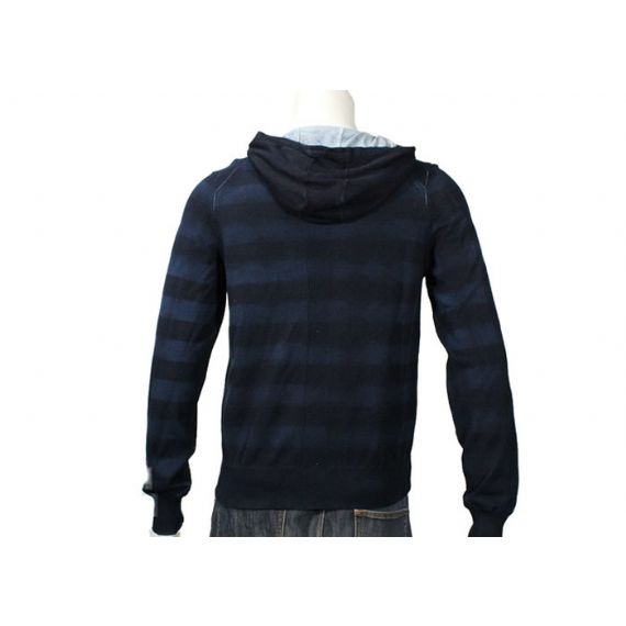 Suéter masculino com capuz personalizado de algodão e acrílico com zíper completo com capuz padrão listrado - 11999278