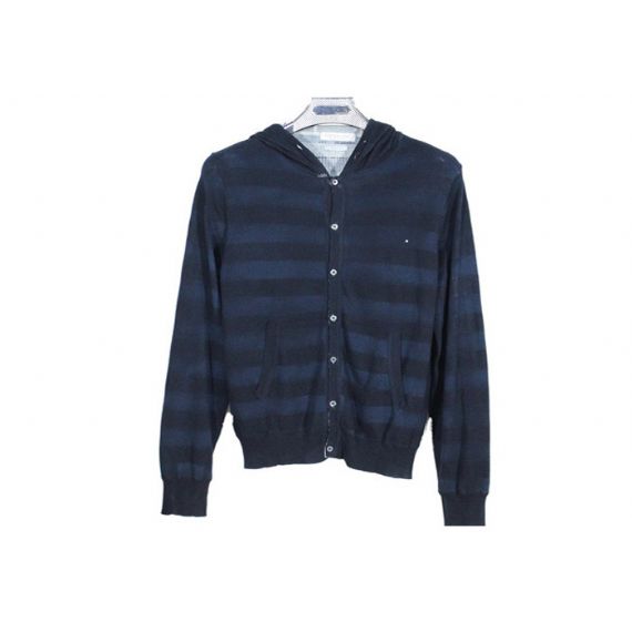 Suéter masculino com capuz personalizado de algodão e acrílico com zíper completo com capuz padrão listrado - 11999278