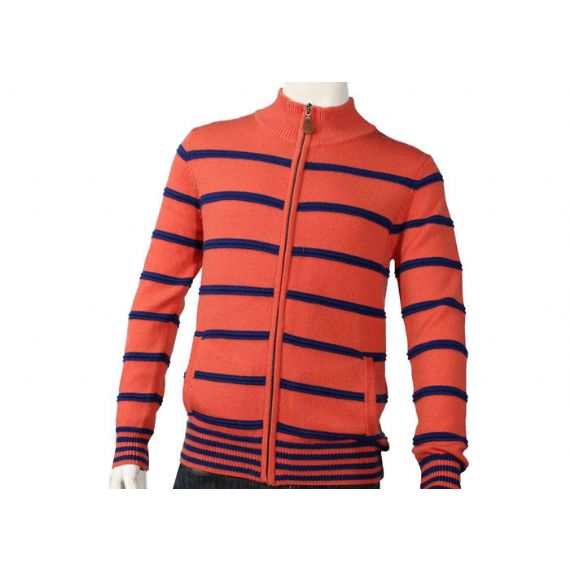 Suéter Cardigan com zíper Bonito Suéter Mens Listrado Laranja Cardigan Médio - 11999716