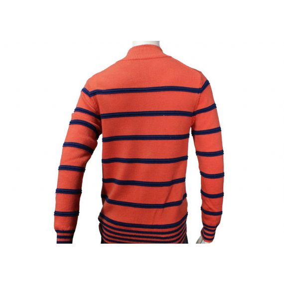 Suéter Cardigan com zíper Bonito Suéter Mens Listrado Laranja Cardigan Médio - 11999716