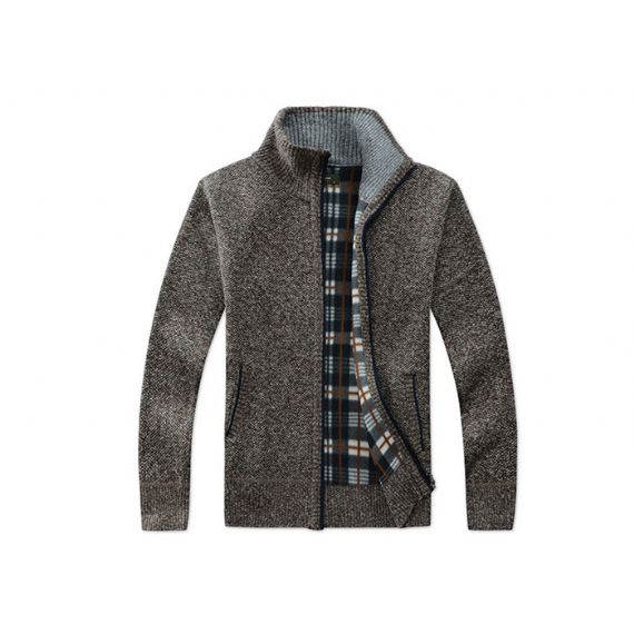 Suéter cardigan masculino de malha respirável outono com zíper - 13243953