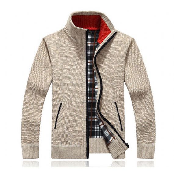 Suéter cardigan masculino de malha respirável outono com zíper - 13243953