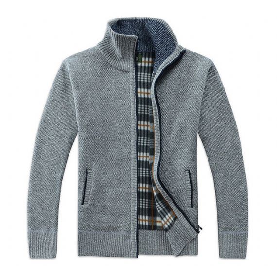 Suéter cardigan masculino de malha respirável outono com zíper - 13243953