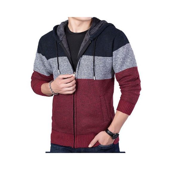 Suéter de malha aconchegante com capuz com zíper combinando com cores de inverno - 13246228