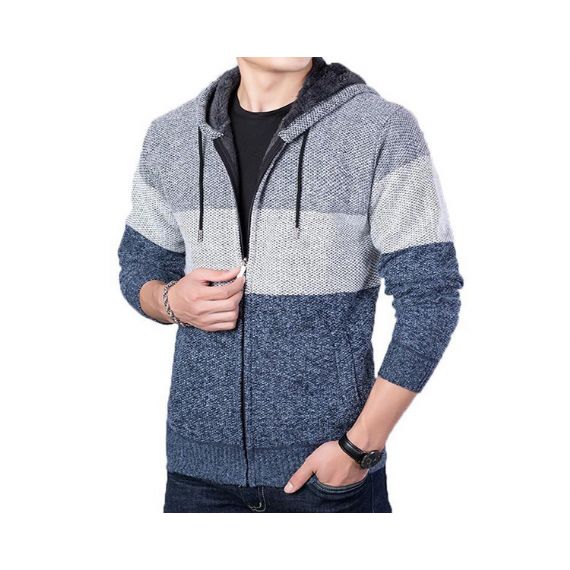 Suéter de malha aconchegante com capuz com zíper combinando com cores de inverno - 13246228