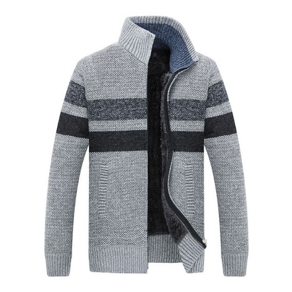 Cardigan de gola masculina com zíper acolchoado plus veludo listra - 13246255