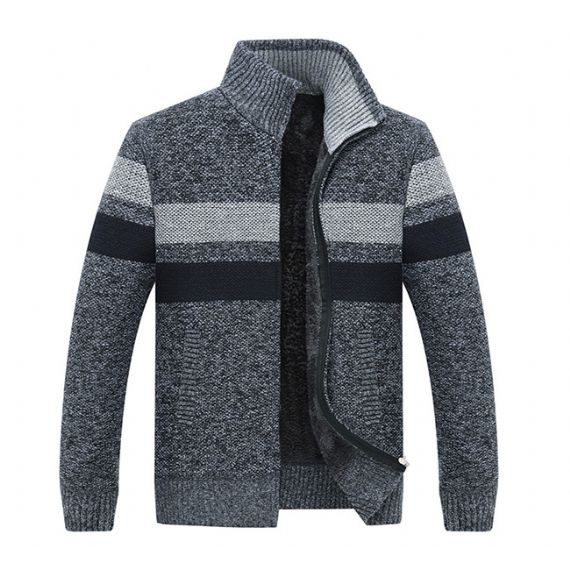 Cardigan de gola masculina com zíper acolchoado plus veludo listra - 13246255