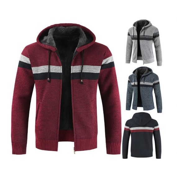 Suéter de malha aconchegante com capuz e zíper ISO gola alta com zíper - 13246261