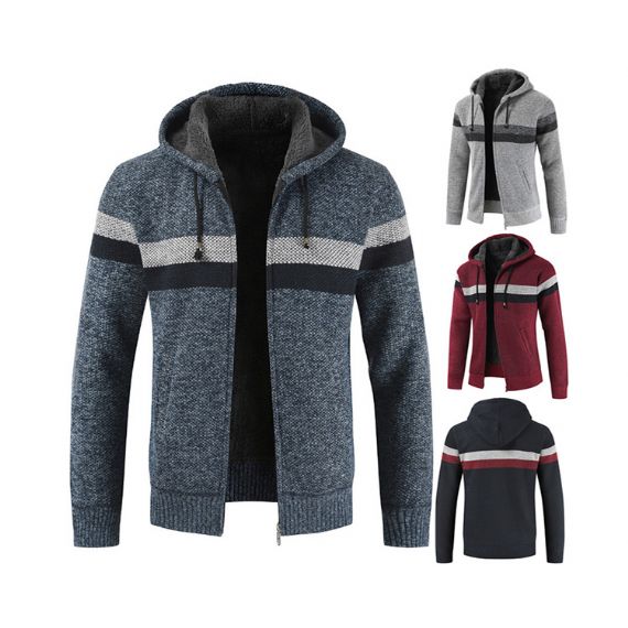 Suéter de malha aconchegante com capuz e zíper ISO gola alta com zíper - 13246261