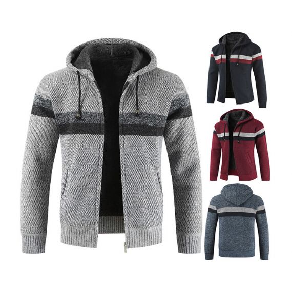 Suéter de malha aconchegante com capuz e zíper ISO gola alta com zíper - 13246261