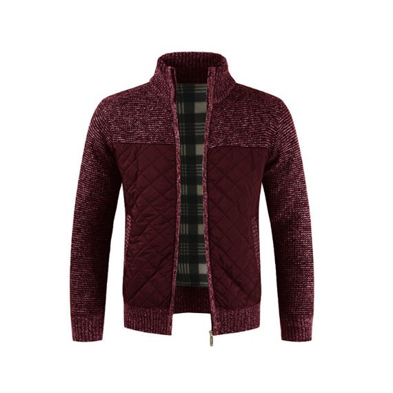 Suéteres de malha de manga longa com zíper bordado e costura - 13246980