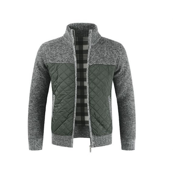 Suéteres de malha de manga longa com zíper bordado e costura - 13246980