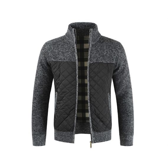 Suéteres de malha de manga longa com zíper bordado e costura - 13246980