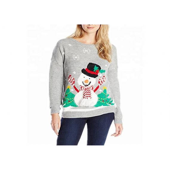 Suéter feminino bonito pulôver cinza feio Natal boneco de neve engraçado padrão - 11153755