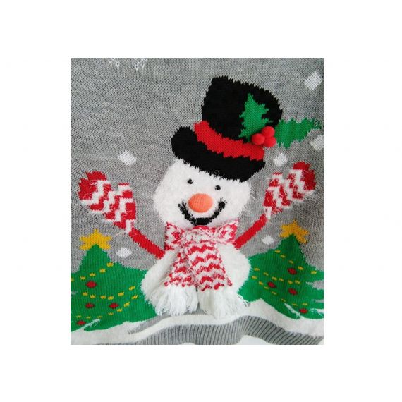 Suéter feminino bonito pulôver cinza feio Natal boneco de neve engraçado padrão - 11153755