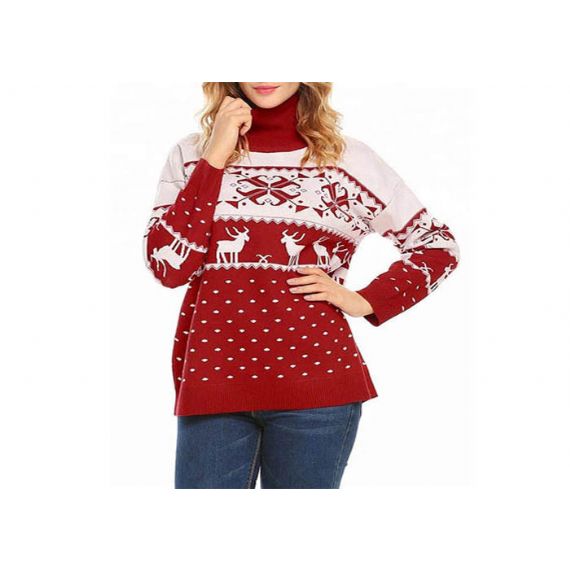 Suéter feminino com gola alta de inverno quente rena de natal - 11153756
