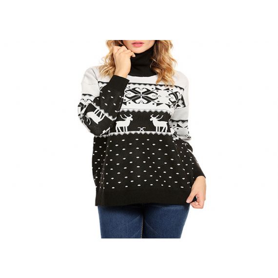 Suéter feminino com gola alta de inverno quente rena de natal - 11153756