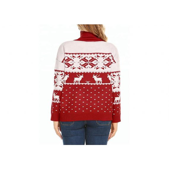 Suéter feminino com gola alta de inverno quente rena de natal - 11153756