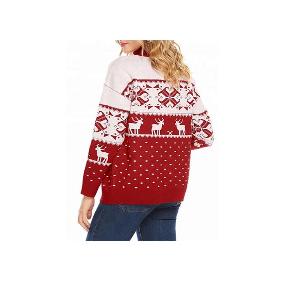 Suéter feminino com gola alta de inverno quente rena de natal - 11153756