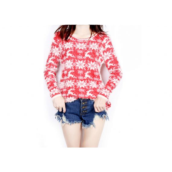 Vestido estilo pulôver de Natal rena grande estilo pulôver vermelho marinho cor - 11153761