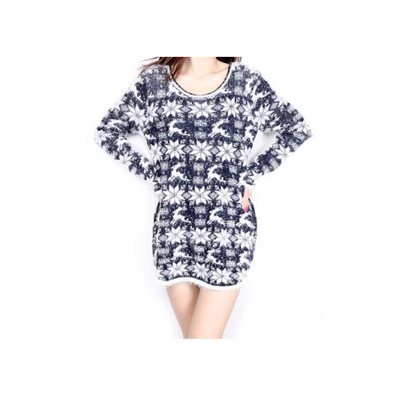 Vestido estilo pulôver de Natal rena grande estilo pulôver vermelho marinho cor - 11153761