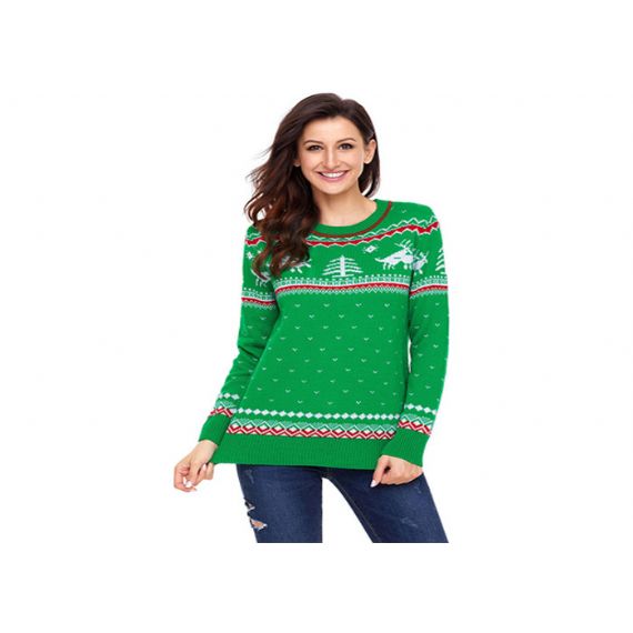 Suéter feminino plus size feio de natal gola redonda manga longa suéter pulôver feminino - 11153771