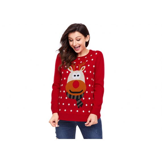 Suéter feminino de Natal com gola redonda e feio - 11153773
