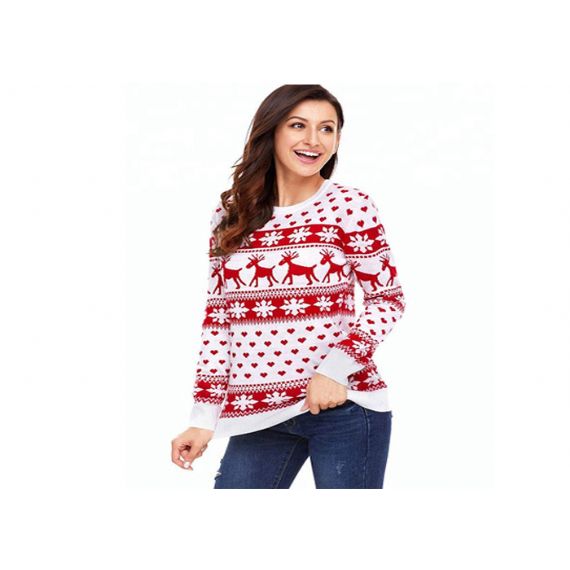 Suéter feminino de Natal com estampas de floco de neve de rena - 11153774